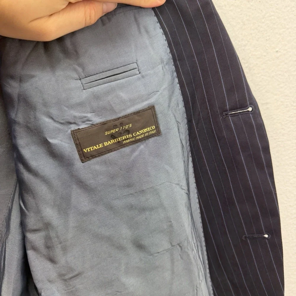 Hugo Boss Super 110's Vitale Barberis Canonico Navy Pinstripe Wool Blazer 42R